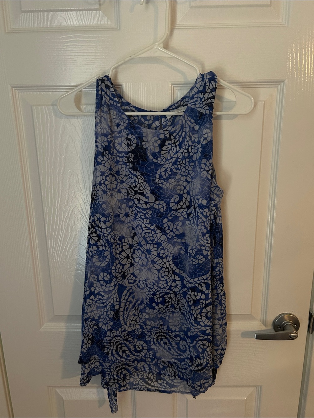 Fever Blue Floral Lace Overlay Tank Top